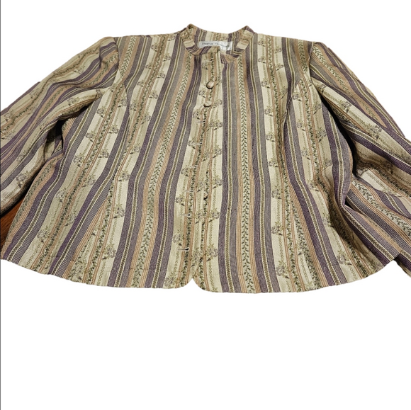 Vtg Rena Rowan Womens Silk Blend Blazer Jacket Gold Purple Floral Print Plus - Picture 3 of 14